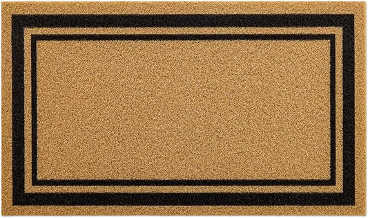 OLANLY Front Door Mat, Low Profile Doormat, Stain and Fade Resistant, Easy to Clean, for Indoor and Outdoor Entrances, Patio Porch or Entryway, Brown (35x23 Inch, Classic Border)