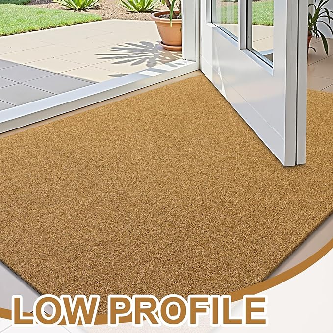 OLANLY Front Door Mat, Low Profile Doormat, Stain and Fade Resistant, Easy to Clean, for Indoor and Outdoor Entrances, Patio Porch or Entryway, Brown (30x17 Inch, Plain Brown)