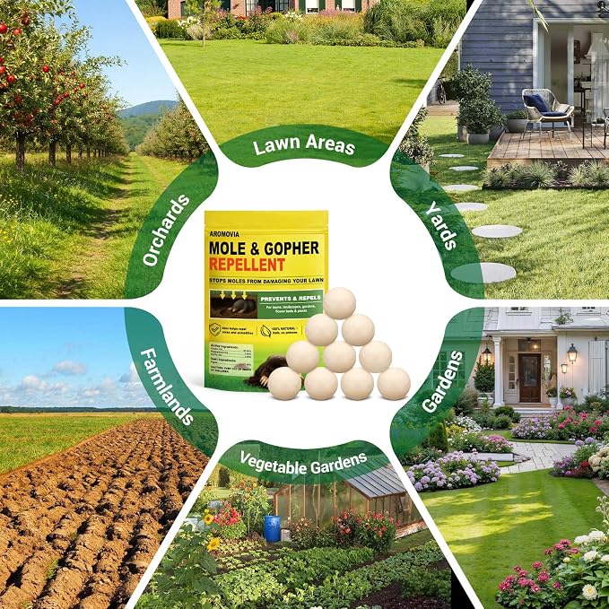 Mole Repellent for Lawns and Yard, Mole and Groundhog Repellent Outdoor, 12 Packs Natural Gopher Repellant Balls for Lawns, Gardens, Yards, Farms and Orchards, Safe for People and Pets