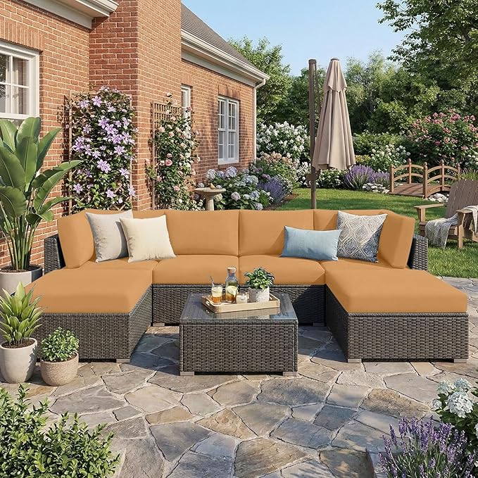 hyha Waterproof Outdoor Cushion Covers for Patio Furniture, Stretch Patio Chair Cushion Slipcovers, Coated UV Resistant Replacement Seat Covers, Solid Color (Camel, 4PC)