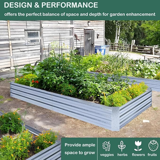 Galvanized Raised Garden Beds 3-Pack (8x4x1ft Each) – Overlapping 4-Inch Panels with Two-Row Screws, Heavy-Duty Metal Planter Box for Vegetables, Herbs, Flowers, Large Garden Kit