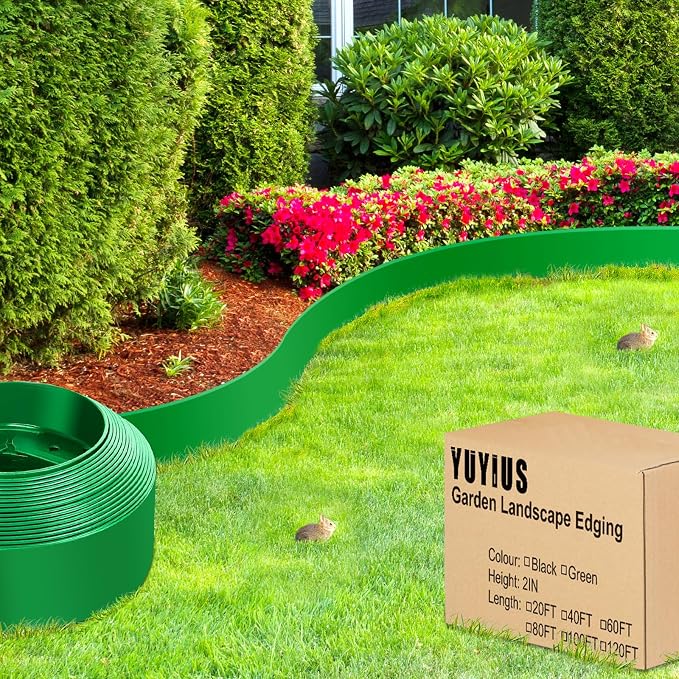 Landscape Edging Border - 4” x 100’ Tall Edging for Landscaping with 60 Stakes, 0.15" Thick No Dig Lawn Edging for Garden Border, Flexible Flower Bed Edging Borders for Yard, Terrace Board
