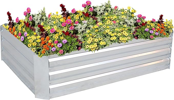 Sunnydaze Galvanized Raised Garden Bed Kit - 4x3x1 ft Outdoor Raised Garden Bed - Metal Planter Box for Vegetables, Flowers, Herbs - Silver - 4' x 3' Rectangle