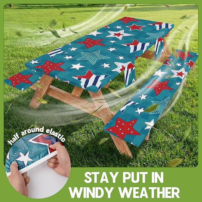 Picnic Table Cover with Bench Covers Camping Essentials Waterproof Windproof Fitted Tables and Seats Set Patio Outdoor Must Haves Stuff Tablecloth Kit Rv Owner Camper Overlanding Activities Gadgets