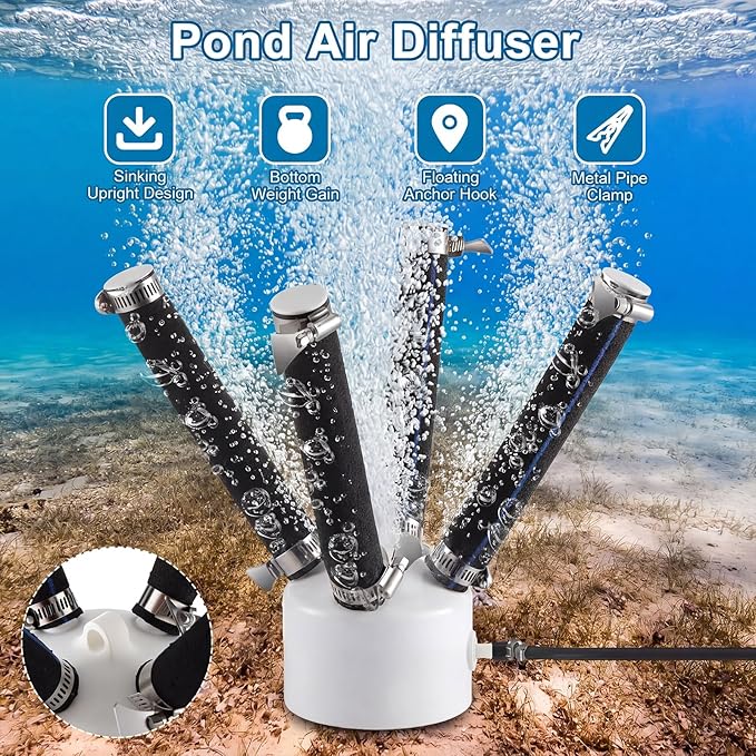 Pond Aerator Diffuser, Large Outdoor Sinking Bubbling Air Diffuser and Deicer, Replace Air Stones for Outdoor Koi Ponds, Lake Aerator Filtration Accessories, Lake Water Oxygen Generator