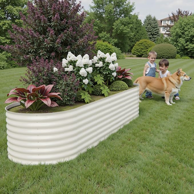 IDEALHOUSE 8x2x2 Ft Galvanized Metal Raised Garden Bed, 24-Inch Tall Outdoor Planter Box for Vegetables, Flowers & Herbs, Rust-Resistant Garden Beds for Backyard, Patio or Balcony, Beige