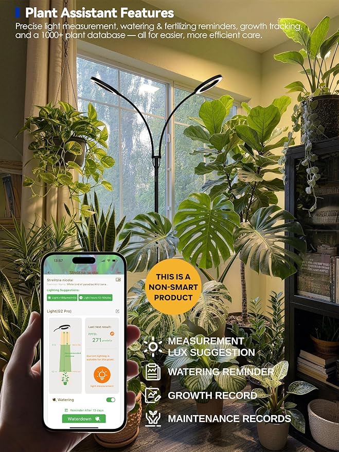 GLOWRIUM Grow Lights for Indoor Plants, Full Spectrum LED Grow Light Floor Lamp with Stand Adjustable Height and Angle, Black Plant Light with 3/9/12H Grow Light Timer (White, 20W)
