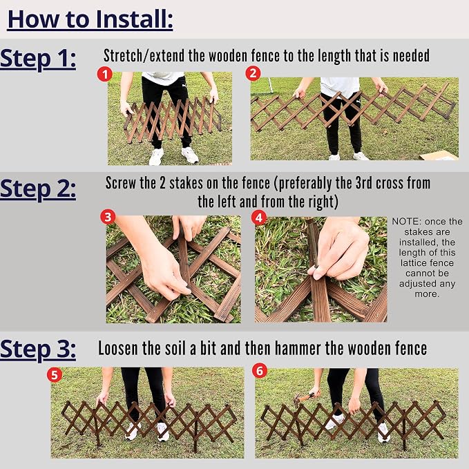 ShopLaLa Garden Fence (2 Pack, Total 12ft) Decorative Wooden Lattice Panels for Outdoor, Expandable Plant Support Trellis Flower Bed Edging Yard Lawn Landscape Border Decor Animal Barrier Wood Fencing