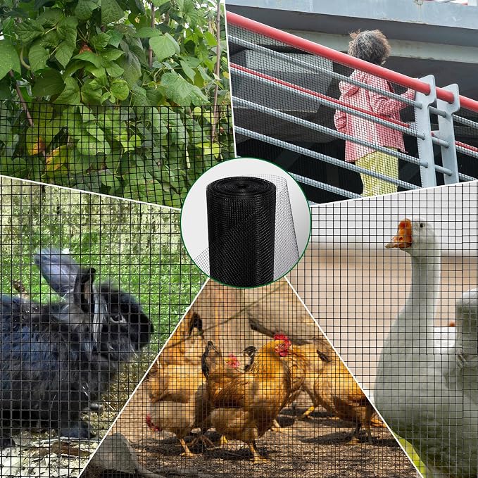 Hardware Cloth 1/2 inch 48 x 100 ft Black 19 Gauge Vinyl Coated Welded Wire Mesh Roll PVC - Coated Welded Wire Fence Perfect for use as Chicken Wire Fencing mesh