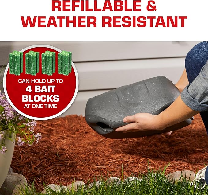 Tomcat Rockscape Bait Station: Rat and Mouse Killer, Discreetly Place Outdoors, Refillable, Kid and Dog Resistant
