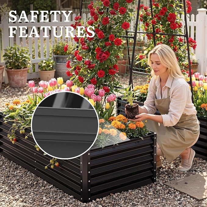 YITAHOME 2pcs 6x3x1.5ft Galvanized Raised Garden Bed with Tall Arch Trellis, Galvanized Planter Box with Trellis, Vertical Netting, Gloves, Outdoor Flower Bed for Climbing Plants, Vegetables, Black