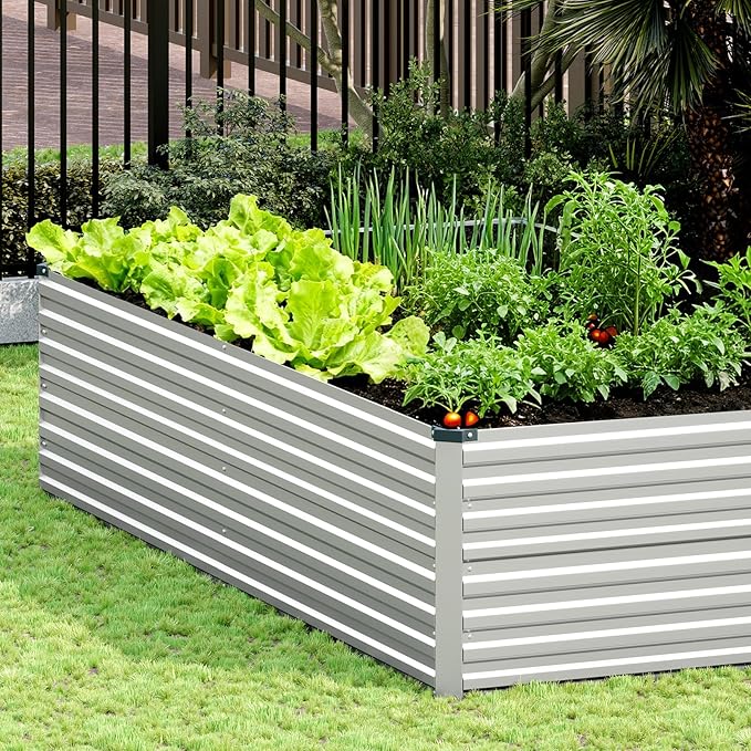 Vengarus 8x4x2FT Galvanized Raised Garden Bed Kit, Deep Root Planter Box Outdoor Large Planter Raised Beds for Planting Flowers,Vegetables and Herbs-Silver
