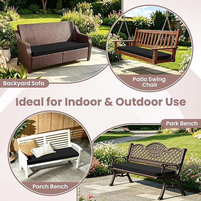 Outdoor Bench Cushions for Outdoor Furniture, 42x18 Inch, Waterproof Patio Furniture Cushion, Fade Resistant Bench Cushions for Porch Swing, Long Bench, Indoor, Black