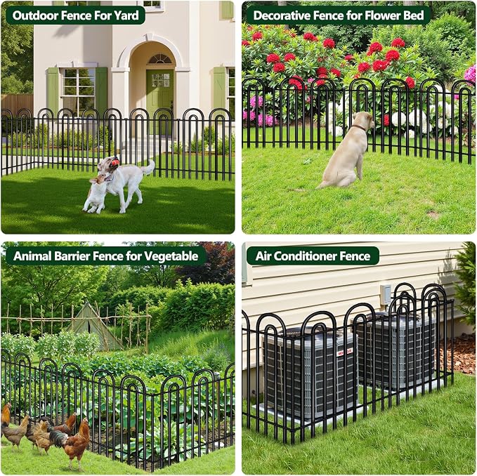 Decorative Garden Fence, 8 Panels No Dig Fence, 40 in(H) x 19.34 ft(L) Animal Barrier for Dogs Rabbits, Rustproof Metal Arched Decorative Garden Fences for Flower Bed, Outdoor, Yard, Patio