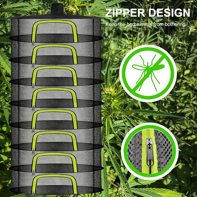 8 Layer Herb Drying Rack, Herb Drying Rack Hanging Mesh, Foldable Grass Drying Rack With U-Shaped Zipper, Garden Scissors, Hooks, For Drying Herbs Plants, Flowers, Fruits, Food(8 Layers-23.62'')