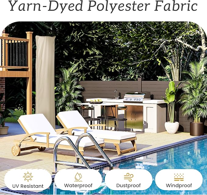 Patio Umbrella Cover Waterproof UV Resistant Outdoor Cantilever Umbrella Covers with Zipper and Rod, Beige