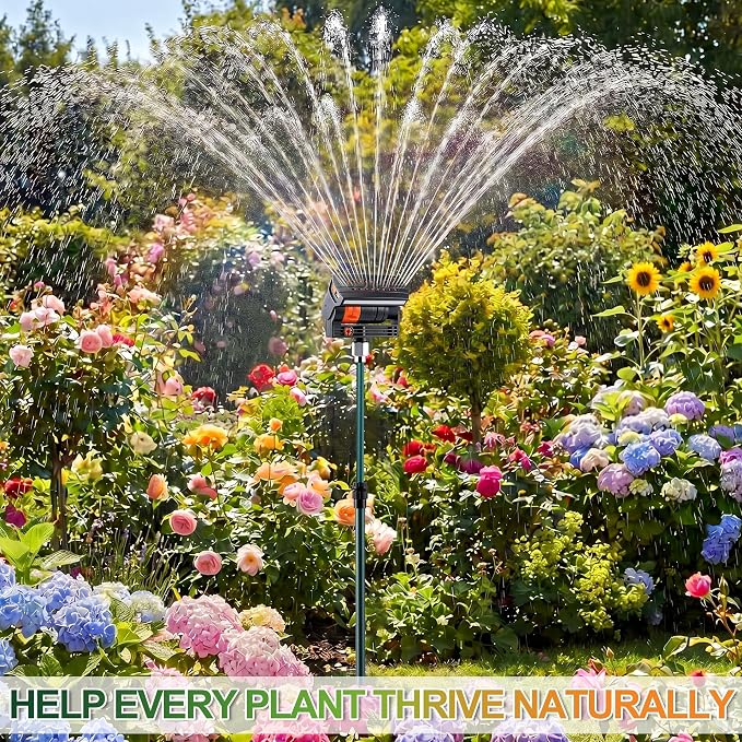 Oscillating Sprinkler with Adjustable Aluminum Riser, 4 Way Lawn Sprinklers for Yard and Garden, 16 Nozzles, Cover up to 4.069 sq. ft Ideal for Watering Different Heights(Triangular)