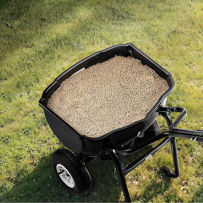VEVOR Walk Behind Spreader, 60LBS Capacity, Push Spreader with 0-9.8 ft Spreading Width, 8 in All Terrain Pneumatic Tires, Garden & Lawn Broadcast Spreaders, for Seed, Fertilizer