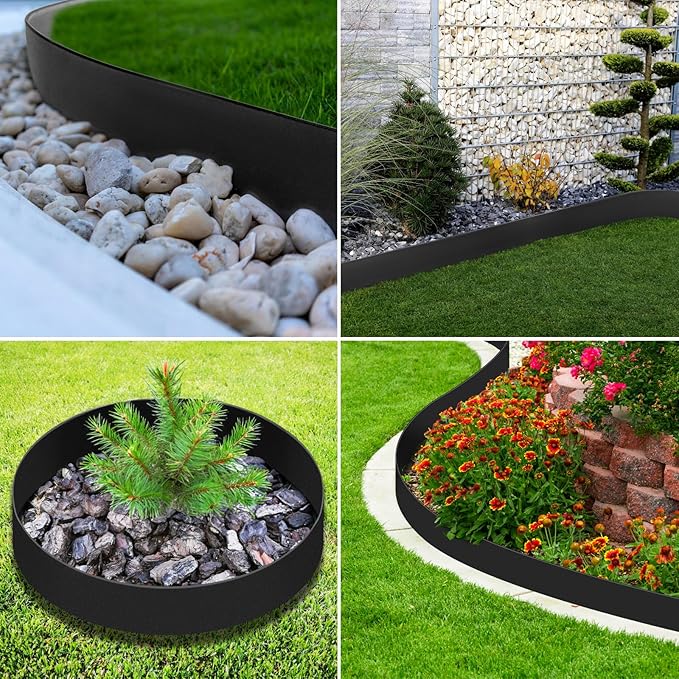 LAVEVE Landscape Edging Galvanized Steel Black, Hammer-in Metal Garden Edging Border with Clips, Suitable for Garden Fence, Paver Edging, Lawn and Yard