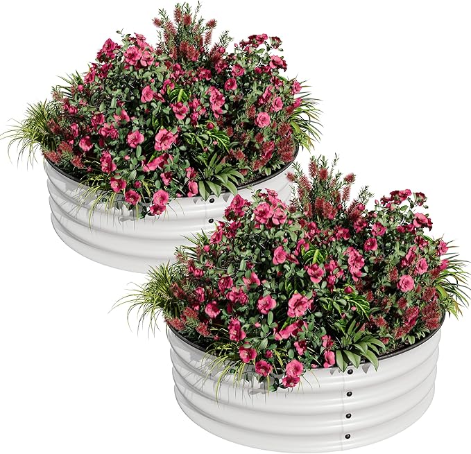 IDEALHOUSE Round Raised Garden Bed, 2 Pcs 2x2x1FT Round Galvanized Steel Raised Garden Bed Kit, Rust-Resistant, Easy Assembly, Safe Edges for Vegetables, Flowers & Fruits