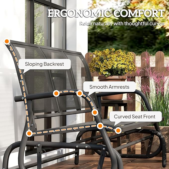 Outsunny 3-Person Patio Glider Bench, Outdoor Porch Glider Swing with 3 Seats, Breathable Mesh Fabric, Metal Frame, Black