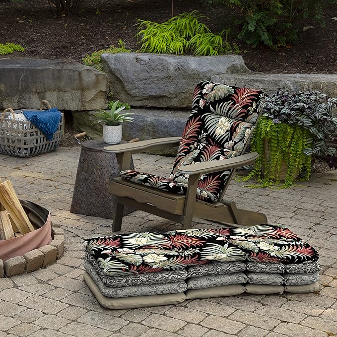 Arden Outdoor Adirondack or Rocking Chair Cushion, 20 x 17, Rain-Proof, Fade Resistant 17 x 20, Simone Black Tropical