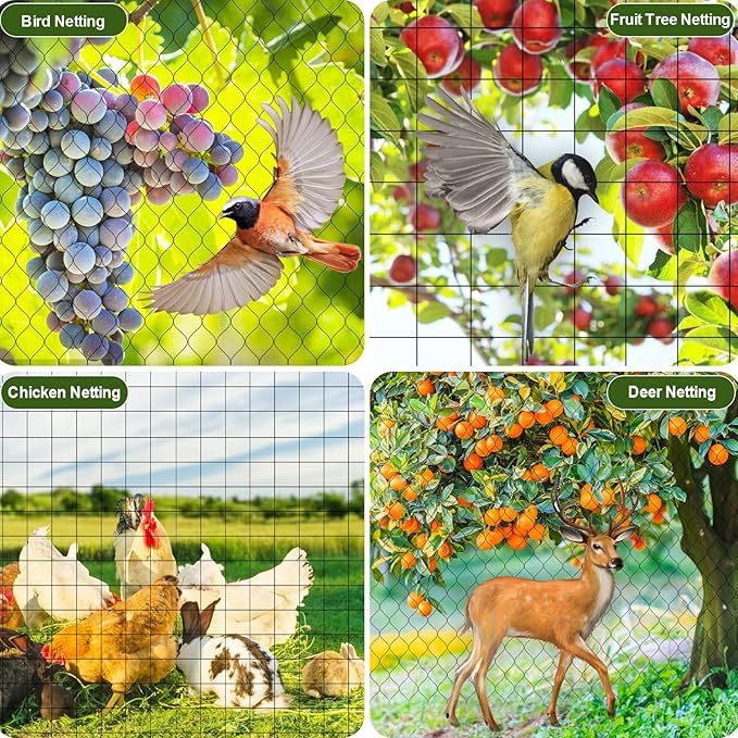 FEED GARDEN Heavy Duty Deer Netting Garden Netting - 7x25ft UV-Protected Garden Fence with 3/4" Fine Mesh - Includes 10 Stakes & 50 Zip Ties for Easy Installation