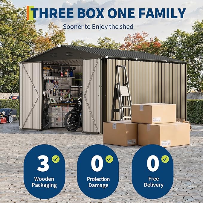 Garvee 10 X 10 FT Outdoor Storage Shed,Metal Garden Sheds&Outdoor Storage Clearance, Large Outdoor Storage Shed for Tools, Lawn Equipment, Garden Supplies - All Weather Lockable Metal Shed