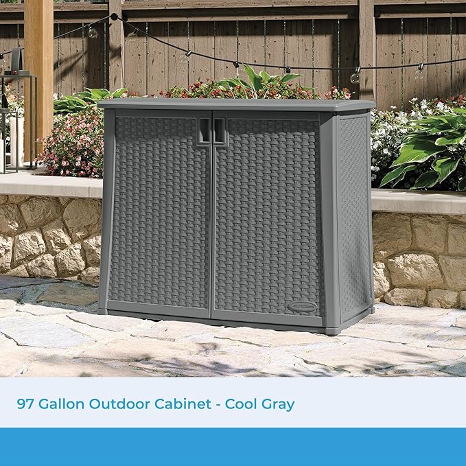 Suncast 42" Outdoor Storage Cabinet and 22 Gallon Resin Storage Seat for Patio, Deck, Yard, and Garage