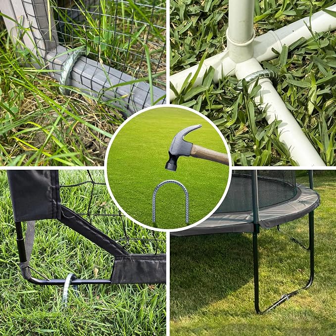 YANYUCB Ground Anchors,8 Pack Galvanised Threaded Steel Rebar Stakes,Trampoline Stakes,12 Inch Heavy Duty U Hook Ground Stakes for Fixing Tents,Swing Frames,Trampolines,Gardening