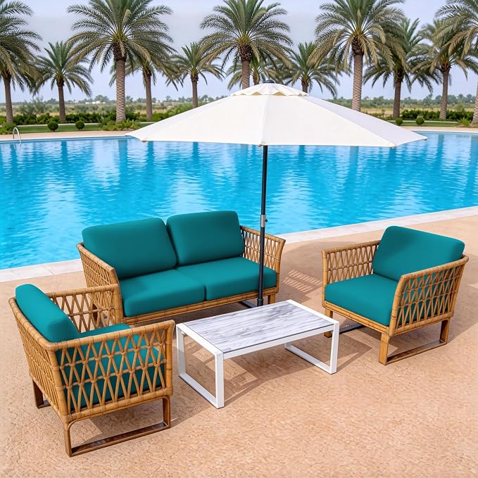 14Pcs Patio Cushion Covers,Outdoor Cushions Covers,Stretch Cushion Covers Replacement, Washable and Reusable Furniture Protectors(Peacock Blue)
