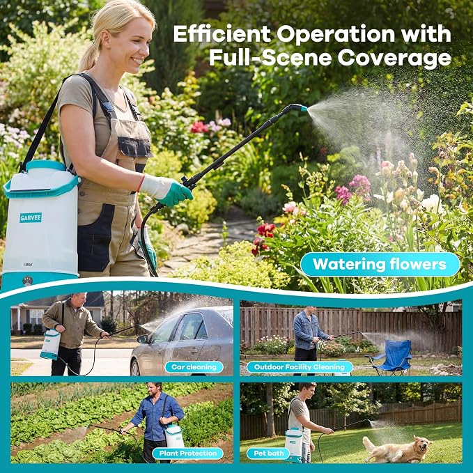 1.85 Gallon Battery Powered Sprayer with Adjustable Shoulder Strap, 0-60 PSI Adjustable Pressure, Electric Sprayer with 1 Nozzles and 1 Wands, 12V 2Ah Battery, Wide Mouth Lid for Weeding, Spraying ﻿