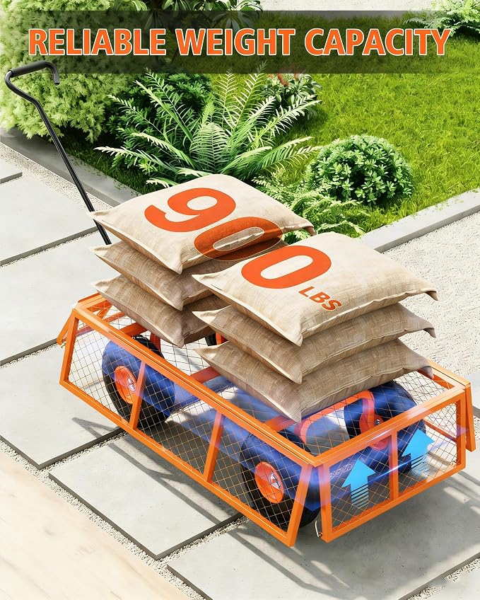 GarveeLife Heavy Duty Steel Garden Cart 900 LBS Capacity 3 in 1 Pullable Garden Wagon with 10 in Wheels for Gardening Soil, Tools, and Plant Transport