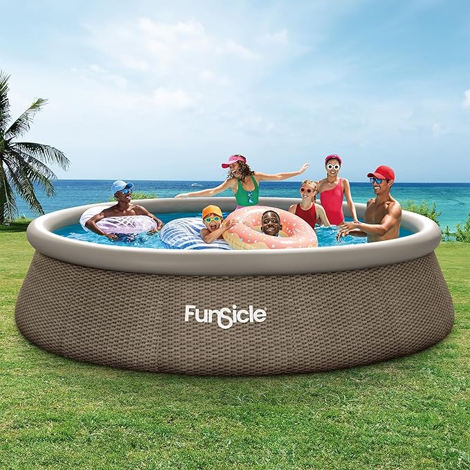 Funsicle Quickset Designer 14' x 36" Round Above Ground Swimming Pool, with FiltraBoost 800 GPH Filter Pump, Ladder, Type D Filter Cartridge & Repair Patch, Triple Basketweave