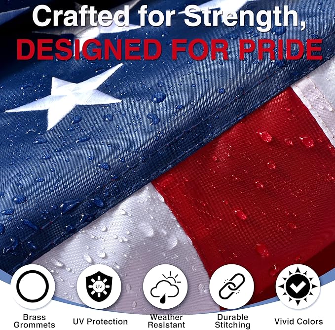 American Flags for Outside 5x8 FT- Heavy Duty US Flag USA Flag with Embroidered Stars, Sewn Stripes & Brass Grommets, Weather-Resistant, 4th of July Decorations