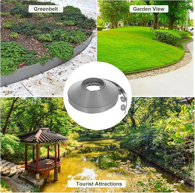 uxcell Landscape Edging, 1Pcs 100FT x 2" - Garden Edging Kit with 93 Stakes, Landscape Edging Border for Garden Lawn Flower Bed Yard Grass (Grey)