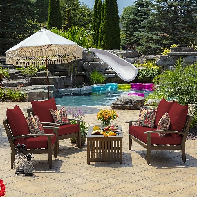 Arden Outdoor Deep Seat Cushion Set (2-Pack), 22 in x 24 in, Weather-Proof, Rain-Proof, Fade Resistant Patio Cushion for Chair, Sofa, and Couch Ruby Red Leala