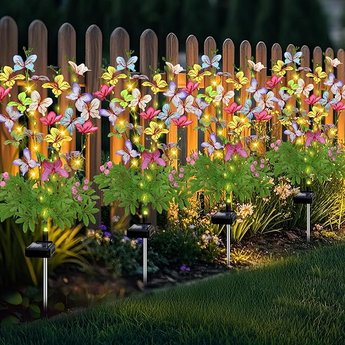 Solar Garden Lights Outdoor Waterproof,4 Packs Solar Swaying Butterfly Lights Decor,Gardening Butterfly Gifts for Mom Women,Solar Flowers Plant Lights Decorative Stakes for Yard Patio Lawn Pathway