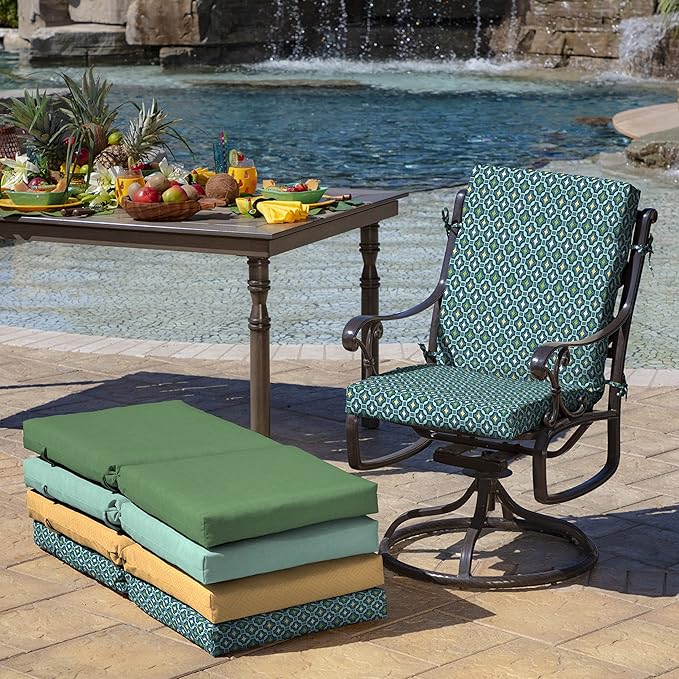 ARDEN Outdoor Midback Chair Cushion, 18 x 16.5, Water Repellent, Fade Resistant 18 x 16.5, Alana Tile