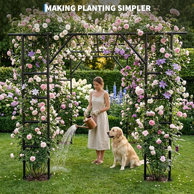 Large Grape Vine & Cucumber Trellis, 132x93x81 inches Large Outdoor Garden Arch Trellis, Outdoor Plant Stand, Plant Climbing Display Rack for Courtyard and Garden Decoration