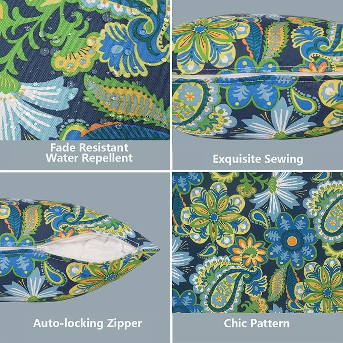 LVTXIII 2 Pack Outdoor Throw Pillow Covers for Patio Furniture, 16x16 Inch Square Pillow Case, Water-Repellent Cushion Covers for Garden, Porch, Sofa, Bohemian Azure