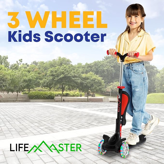 3 Wheel Scooter for Kids with Foldable Seat, Adjustable Handlebar Height, Lean-to-Steer Ride On Toy for Kids Ages 2+, Light-Up LED Wheels, Wide Anti Slip Deck, Indoor & Outdoor Use