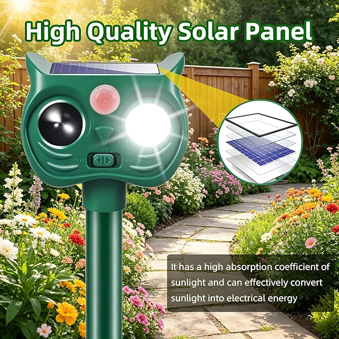 4PCS Solar Animal Repellent Outdoor, Ultrasonic Cat Repeller Outdoor&Deer Repellent Device, Rabbit Squirrel Raccoon Repellent with Motion Sensor LED Lights for Garden Yard