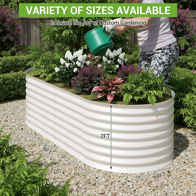 IDEALHOUSE 8x4x2 Ft Galvanized Metal Raised Garden Bed, 24-Inch Tall Outdoor Planter Box for Vegetables, Flowers & Herbs, Rust-Resistant Garden Beds for Backyard, Patio or Balcony, Beige