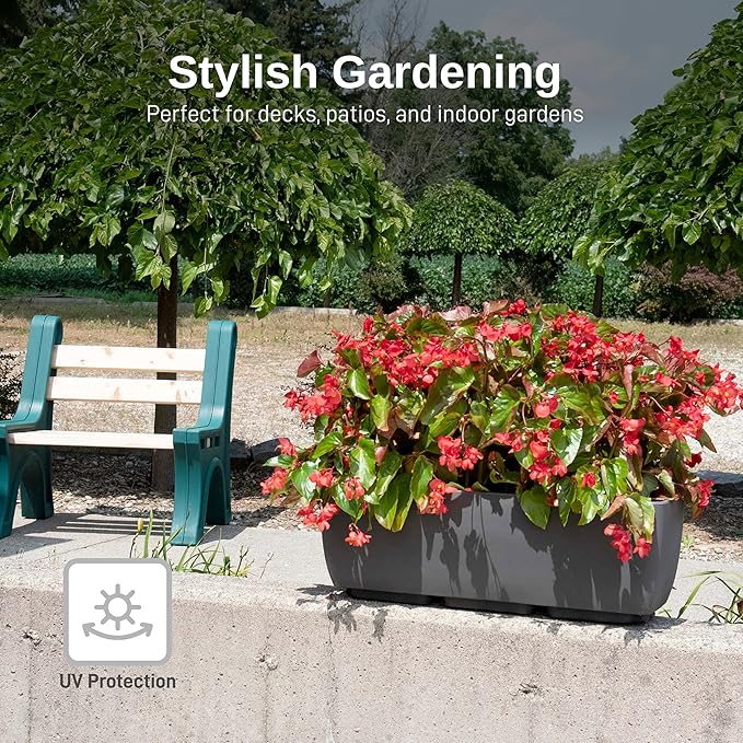 RTS Home Accents 36" Urban Rectangular Garden Planter, Graphite - Durable, Weather-Resistant, and Stylish Planter for Outdoor Gardens, Patios, and Contemporary Spaces