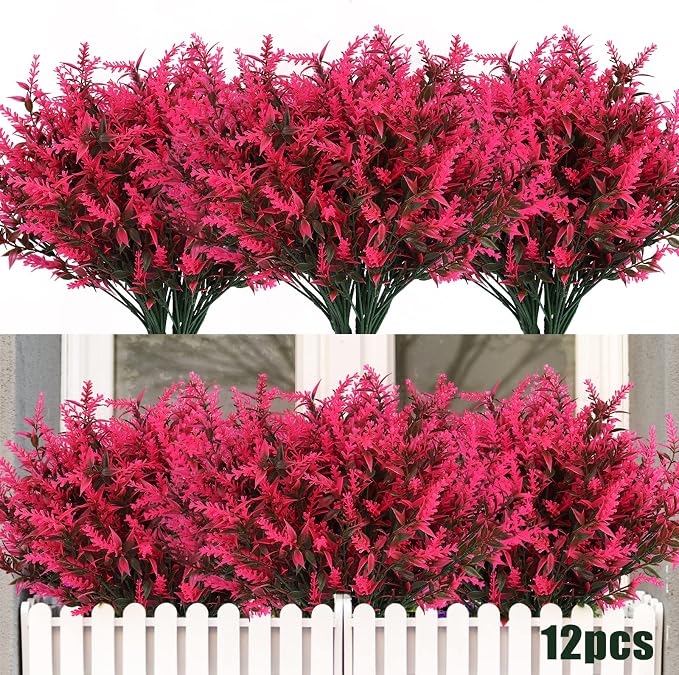 RECUTMS Artificial Flowers for Outdoor Decoration, Spring Decoration UV Resistant Faux Outdoor Plastic Greenery Shrubs Plants Artificial Fake Flowers Hanging Planter Home Garden Decor(Pink)