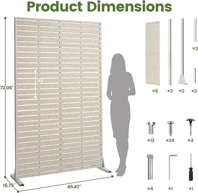 Outdoor Privacy Screen 72" H HDPE Decorative Freestanding Privacy Panel, Sandblasting Louvered Privacy Screens with Stand, Weather-Resistant Panel for Patio, Balcony, Backyard(6 Panels)