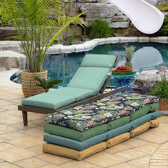 Arden Outdoor Chaise Cushion, 21 in x 72 in, Weather-Proof, Rain-Proof, Fade Resistant Patio Cushion for Chaise Lounger Aqua Leala