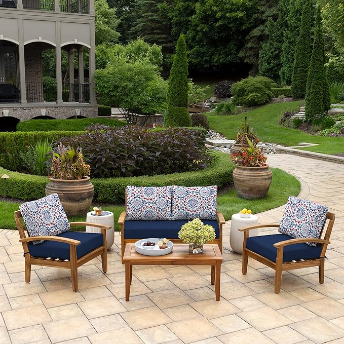 Arden Outdoor Loveseat Cushion Set, 48 x 24, Water Repellent, Fade Resistant, Cushion Set for Couch, Bench, and Swing, Clark Blue