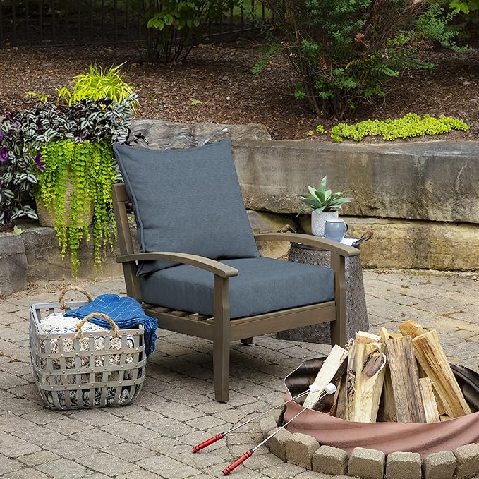 Arden Performance Outdoor Deep Seat Set, 24 x 24, Water Repellent, Fade Resistant, Deep Seat Bottom and Back Cushion Denim Alair